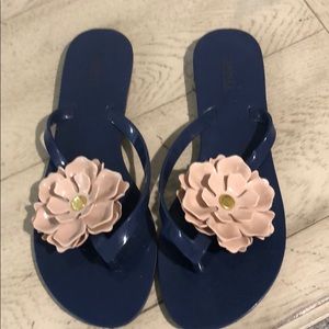 Melissa Navy flip flops with Blush Flower